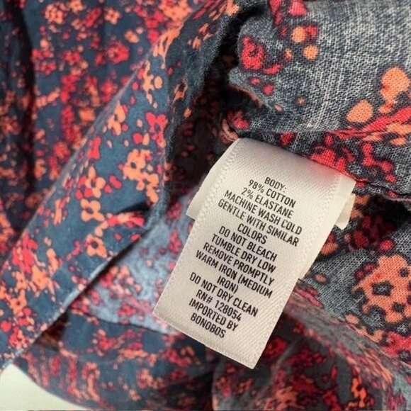 Bonobos Shirt Mens Medium Long Blue Red Floral Short Sleeve Button Up Stretch - Picture 4 of 7